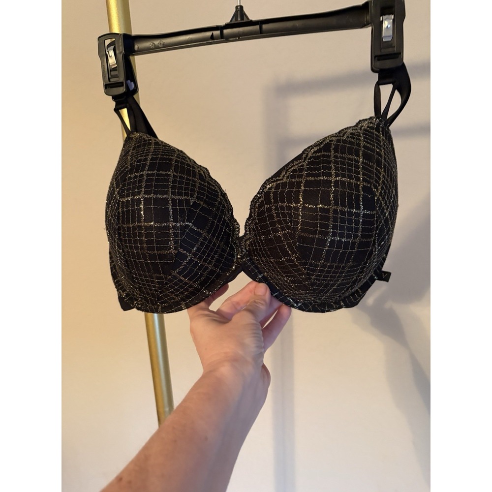 Victoria's Secret Women's NWT Push Up Bra Size 34DDD Black Gold Shimmer Padded